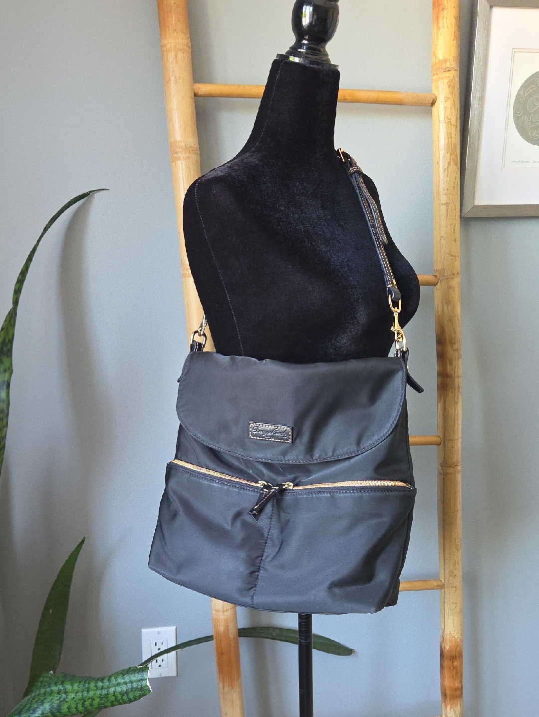 Dooney & Bourke Black Nylon Shoulder Bag With Gold Hardware
